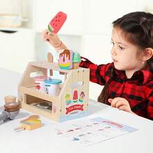 四色冰淇淋店木制玩具 - 幼儿食物角色扮演游戏，儿童益智玩具
