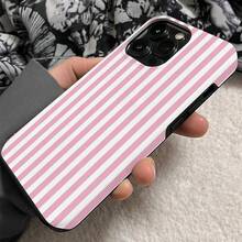 1 Unique 360 ° White And Pink Stripe Printed Phone Case - Cute And Minimalist 2-In-1 Design, Drop-Proof And Shock-Proof Full Coverage, Compatible With IPhone 16 Pro Max/16 Pro/16 Plus/16/15/14/13/12/11. Stylish And Cute - Ideal For Holiday Gifts - Sọc hồng và trắng - Xem 1