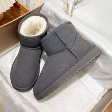 女士运动户外鞋、雪地靴，新款加绒加厚鞋，女士冬季平底百搭学生面包鞋 - 灰色 - 查看 7