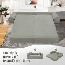 Convertible Sofa Bed, 80'' Foldable Sleeper Lounge Modular Couch Comfort Compression Sofa Loveseat For Small Spaces Comfort For Apartment Bedroom, Corduroy Fabric - 淺灰色 - 查看 5