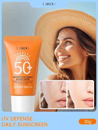 1 pièce Crème solaire antioxydante éclaircissante Laikou / Crème solaire quotidienne de protection UV Laikou, 30g SPF50+, PA+ Lotion solaire hydratante et éclaircissante, convient comme cadeau pour la petite amie, idéal pour les voyages, le camping, la randonnée, l'alpinisme, les activités de plein air
