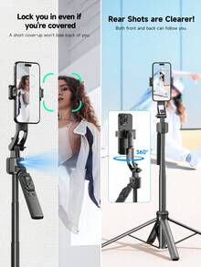 TOKQI 自动人脸追踪自拍杆三脚架，可伸缩铝合金智能手机支架，360°旋转手机支架，蓝牙遥控自拍杆，兼容安卓和iOS手机