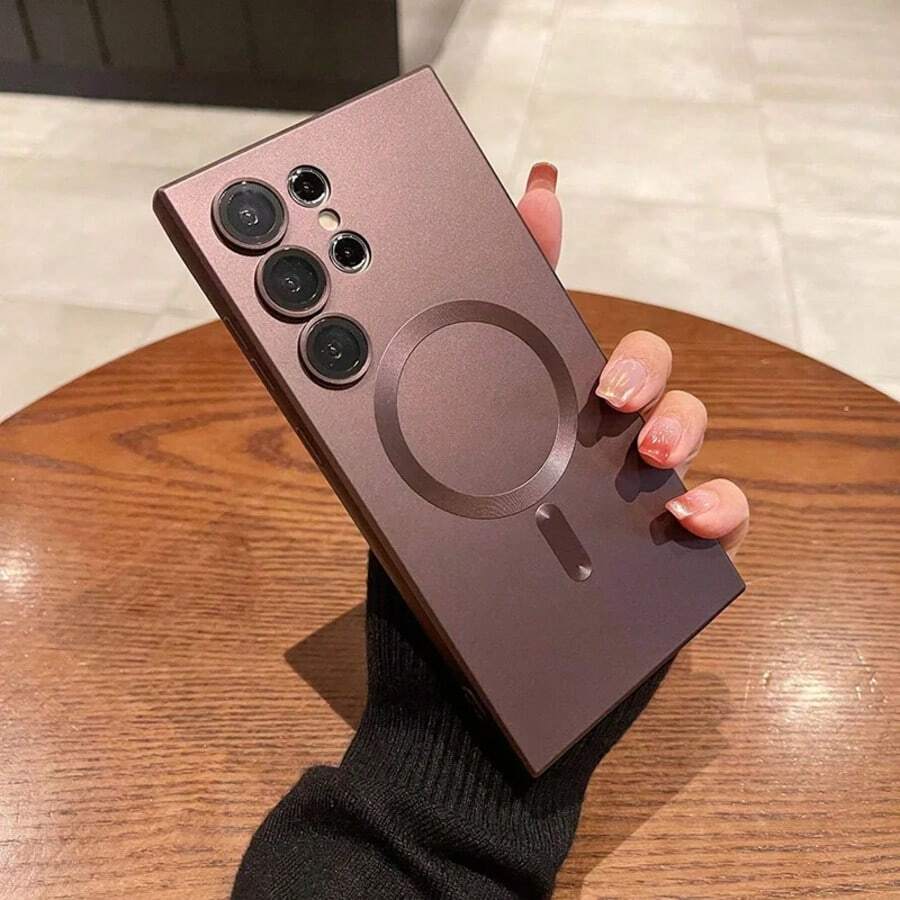 奢华磁吸TPU手机壳，兼容三星Galaxy A56、A36、A26、A16、A06、S25 Ultra、S24 Ultra、S23 Ultra，柔软TPU材质，生日礼物，国际版，非国内版 - 酒紅色 - 查看 1