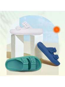 Pantuflas antideslizantes EVA diseño hebilla ajustable secado rápido para interiores y exteriores zapatillas confort ligeras uso práctico resistente hogar dormitorio baño patio multifunción adultos niños - Rosa - Ver 4