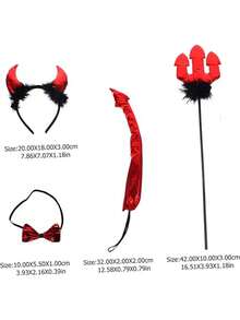 Halloween Demon Cosplay Props Accessories Set Halloween Party Demon Fork Headband Tail Ears Horns Red