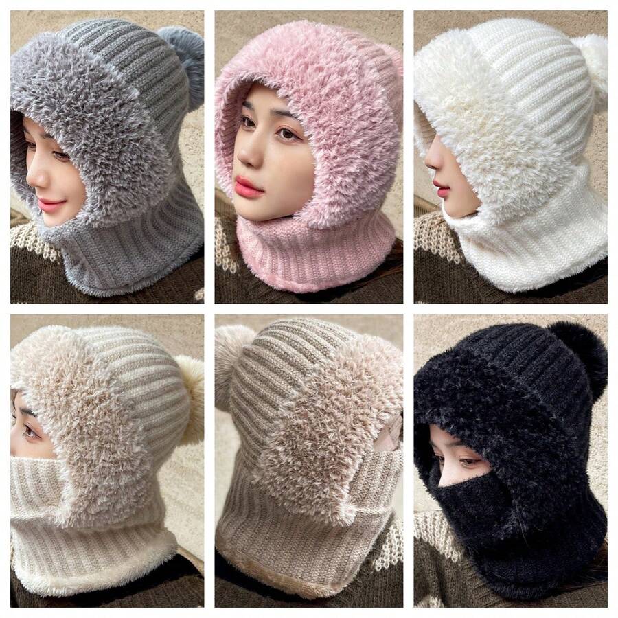 1pc Solid Color Casual Polyester Fluffy Splice Warm Knitted Neck Gaiter Scarf For Autumn/Winter Autumn Decor