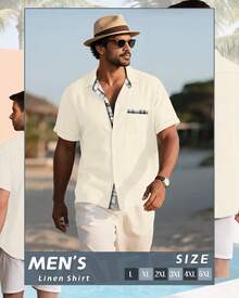 Men's Big And Tall Linen Shirts, Button Down Short Sleeve Summer Shirt Casual Cotton Beach Vacation Tops With Pockethalloween - 黑色 - 查看 7