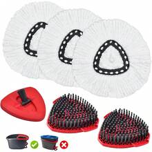 Mop Heads Replacements For O-Cedar RinseClean 2-Tank Spin Mop, Mop Replace Head For O Cedar, Spin Mop Heads For Ocedar Includes 3 Pack Mop Refills, 2 Upgrade Scrub Brush, 1 Mop Base For O-Cedar Mop - cho Ocedar Easywring 1 bình - Xem 1