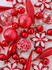 40 piezas Adornos de bolas de Navidad rojas, decoraciones de árbol de Navidad, adornos colgantes para fiestas navideñas para coronas, guirnaldas y árboles interiores/exteriores, bolas de árbol de Navidad rojas, adornos con diseño preensartado, decoración navideña festiva para fiestas navideñas, coronas, guirnaldas, decoración de Navidad