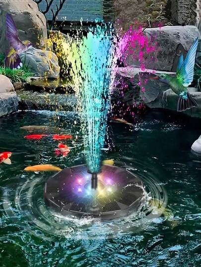 1 Stück Solar-Wasserpumpe, 3 W Solar-Wasserfontäne mit 8 Düsentypen und bunter LED-Beleuchtung, schwimmende solar-betriebene Teichpumpe für Vogelbad, Aquarium, Teich, Pool, Gartendekoration, Outdoor-Dekoration, Heimdekoration