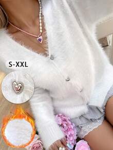 Áo khoác cardigan nữ màu trơn thanh lịch kiểu retro lãng mạn, tay dài, cài cúc, cổ lông giả, cổ chữ V, thích hợp cho tiệc trà, đi học, dự tiệc, hẹn hò, mặc hàng ngày, du lịch, đầu xuân, mọi mùa. Màu trắng. - trắng - Xem 4