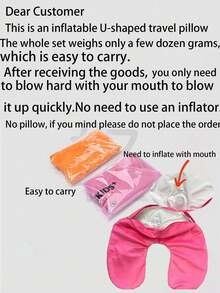 旅行枕颈枕飞机枕旅行车内居家办公室旅行颈部飞行枕按扣带软套，U 型颈枕便携式学生成人枕垫，在学习或乘车、办公室或其他旅行时支撑颈部并保护颈椎（充气）无枕头，如果您介意请不要下单 - 彩色 - 查看 9