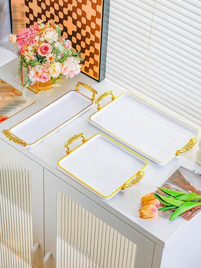 1pc Plastic PS Rectangular Plate Set, Breakfast Tray, Snack Plate, Fried Food Plate, French Fry Dish, Sushi Plate, Dessert Plate, Suitable For Party, BBQ And Sweets, Towel Tray, Dishwasher