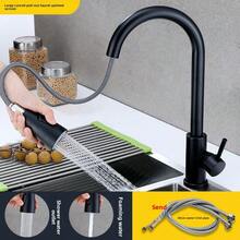 304 Stainless Steel Kitchen Faucet, Splash-Proof Sink Faucet, Pull-Out Hot & Cold Water Tap - Paint - View 8