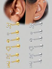 AVYRING 1 件平背耳环耳钉无线耳屏唇钉软骨唇美杜莎海螺身体穿孔首饰防过敏女士男士防过敏无线耳环耳钉穿孔首饰 - 多色2 - 查看 5