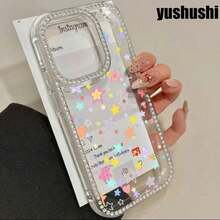 Diseño estrellado vibrante, una funda para teléfono 3 en 1 con tachuelas de doble cara, compatible con las series 16 Pro, 16, 15 Pro, 14, 14 Plus/14 Pro, 13, 13 Pro, 12 Pro y 11 Pro. Este suave es resistente a caídas y manchas, diseñado tanto para hombres como para mujeres, con adornos. - transparente - Ver 3