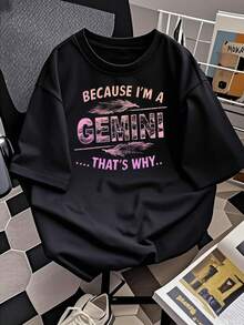 Camiseta de mujer con estampado de constelación de Géminis, camiseta de algodón suave, diseño de moda, top casual de manga corta, adecuada para uso diario, un regalo único para su estilo de moda, tela cómoda y transpirable, disponible en varios tamaños. - Negro - Ver 2