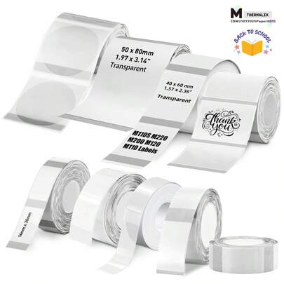 Makrlife 透明热敏标签，50x50mm，1.97 X 1.97 英寸，小型标签打印纸，可打印透明贴纸，适用于小型企业、家庭、婚礼、蜡烛、信封、瓶子、罐子、DIY 徽标设计、多用途防水标签卷，150 个标签/卷