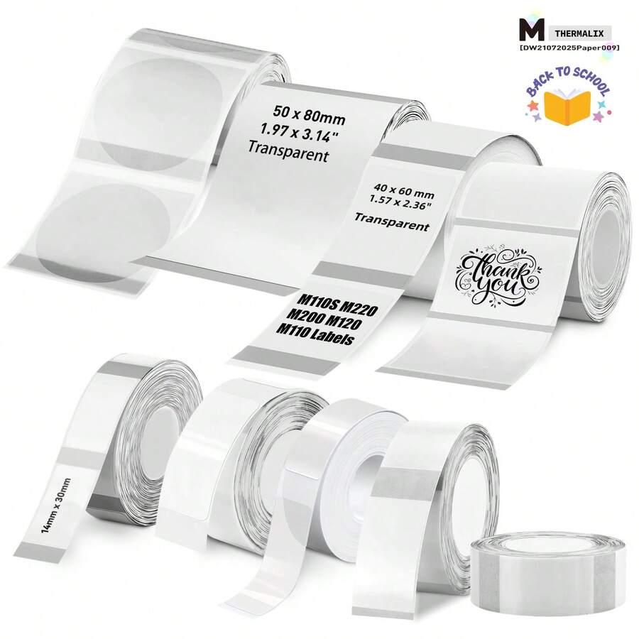 Makrlife 透明热敏标签，50x50mm，1.97 X 1.97 英寸，小型标签打印纸，可打印透明贴纸，适用于小型企业、家庭、婚礼、蜡烛、信封、瓶子、罐子、DIY 徽标设计、多用途防水标签卷，150 个标签/卷 - 彩色 - 查看 1