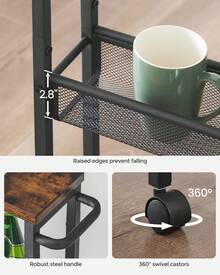 VASAGLE Slim Rolling Cart, 4-Tier Narrow Storage Cart With Handle, 5.1 Inches Deep, Metal Frame, For Kitchen, Dining Room, Living Room, Home Office - 鄉村棕色+經典黑 - 查看 4