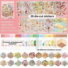 贴纸书、阳光小镇系列微缩场景书、3D卡通房屋DIY风景装饰贴纸相册、DIY拼贴装饰纸质配件、适合各种场景的笔记本贴纸、手机壳、水杯贴纸、剪贴簿日记本笔记本贴纸 - 彩色 - 查看 13