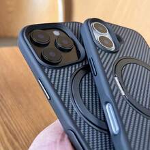Carbon Fiber 360 ° Rotating Bracket Mobile Phone Case, Made Of TPU + PC Material, Supports Magnetic Attraction, Light Beige Texture Does Not Leave Fingerprints. Simple And High-End Fashion, Suitable For IPhone 16 Pro Max/16 Pro/16/IPhone 15 Pro Max/15 Pro/15/IPhone 14 Pro Max/14 Pro/14/IPhone 13 Pro Max/13 Pro/13 - 黑色 - 查看 10