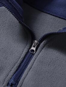 AOMDOTB Plus Size Loose Sherpa Sweatshirt, Casual Outdoor Warm Jacket, Half-Zip Fleece Pullover - Blue - View 5