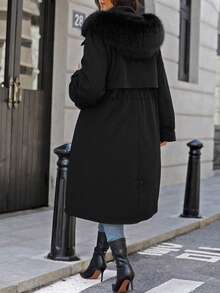 Áo khoác nữ Giolshon thanh lịch và thời trang, với túi tiện dụng và lớp lót lông giả, kiểu áo parka, sự lựa chọn lý tưởng cho mùa thu và mùa đông. - màu đen - Xem 2