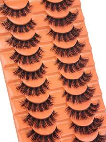 10对柔软蓬松自然3D水貂毛假睫毛化妆套装，水貂毛睫毛延长，短款睫毛，磁性睫毛 - 眼尾拉長款 - 查看 7