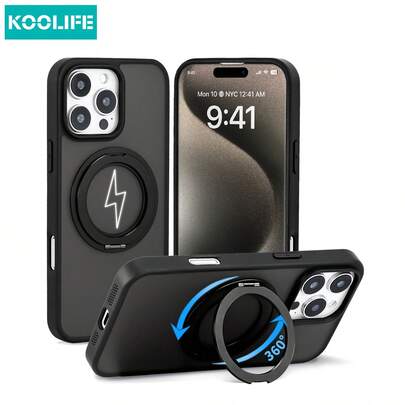 Koolife 1 件 360° 旋转磁性手机壳，2.5 毫米背板，PC+TPU 材质，精确切口，亲肤哑光防滑防汗，凸起摄像头保护，兼容 13/13 Pro/13 Pro Max、14/14 Pro/14 Pro Max、15/15 Plus/15 Pro/15 Pro Max、16/16 Plus/16 Pro/16 Pro Max/16e、17/17 Air/17 Pro Max