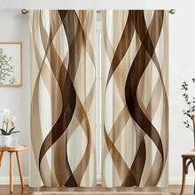 2PCS Elegant Dark Curtains With Brown And Brown Wave Print Patterns, Suitable For All Seasons Decoration, Suitable For Living Rooms, Bedrooms, Etc. - Machine Washable, Pole Pocket Design, Suitable For Curtains In Living Rooms