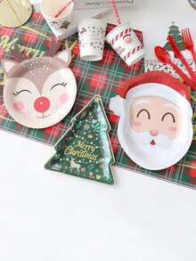 Classic Christmas-Style Red-White-Green Christmas Element Plate Set - Must-Have For Christmas Party Dessert Table, Round Disposable Plates/Cupcake Paper Plates, Leak-Proof & Durable Detail, Suitable For Serving Cocktails/Snacks/Desserts, Essential Tableware For Winter Christmas Holiday Dinners