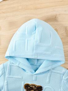 Boys' Solid Color Casual Cartoon Bear Hoodie Sweatshirt And Pants Set, Comfortable Outfit For Autumn/Winter, Suitable As A Gift