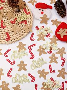 100pcs Christmas Confetti,Merry Christmas Gingerbread Man Crutch Desktop Decoration,Christmas Theme Table Party Decoration,Christmas Decoration.