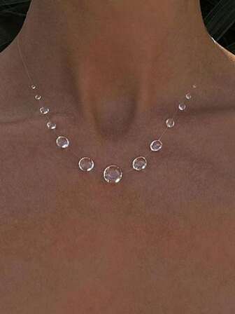 Floating Collarbone Transparent Necklace Like Morning Dew + Invisible Fishing Line Handmade, Fashion Minimalist Imitation Water Drop Necklace, Gradient Water Drop Style, Transparent Clarity Surpassing Glass, Niche Design Floating Dripping Feeling, Fresh And Lively Style, Crystalline Transparent And Pure, Suitable For Various Occasions Women's Jewelry, Workday, Casual, Date, Holiday, Beach, Party, All Seasons Pendant