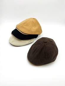 1 件灯芯绒复古贝雷帽，卡其色复古风格，适合秋冬，修身版型，休闲/通勤，男女通用时尚帽，经典设计 - 彩色 - 查看 2