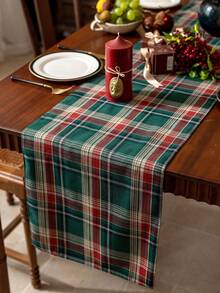 1pc Red & Green Plaid Printed Christmas Table Runner, Christmas Party Decor Table Runner, Suitable For Winter Christmas Party Gathering Home Table Decoration - Green - View 6