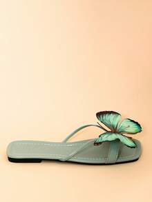 2026款花卉蝴蝶装饰透气镂空舒适平底凉鞋，适合夏季、秋季、冬季穿着，百搭，可用于婚礼、派对、休闲、海滩、浪漫约会、度假等场合。 - 綠色 - 查看 8