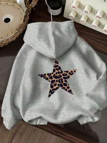 Tween Girls' Leopard & Pentagram Print Hooded Fleece Sweatshirt, Autumn/Winter