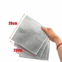 5件装魔术清洁布加厚双面金属钢丝抹布厨房洗碗锅洗碗布毛巾清洁工具 - 銀色 - 查看 4