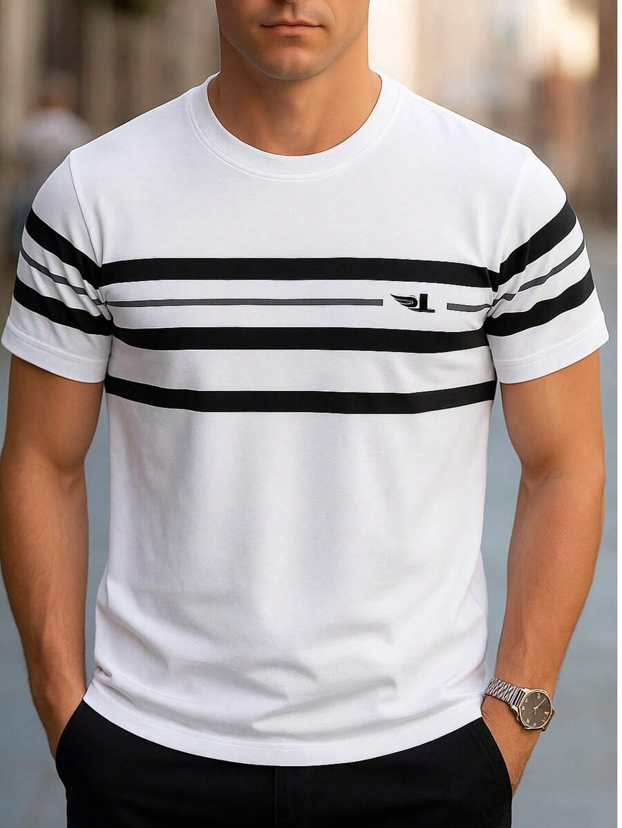 DAMAI MEN'S FASHION Short Sleeve Men's T-Shirt With Round Neck, Ideal For Everyday Use - trắng - Xem 1