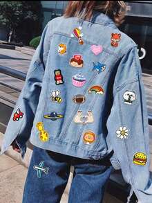 1 套 3/8 件自然风格刺绣补丁可爱卡通时尚涤纶徽章贴花 DIY 服装熨烫补丁缝纫配件布贴适用于背包、牛仔裤、夹克、T 恤、帽子、连衣裙等 - 彩色 - 查看 8