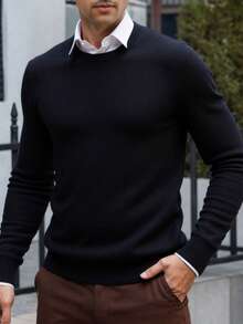 Men's Crew Neck Sweater Soft Casual Sweaters For Men Classic Pullover Sweaters With Ribbing Edge - Black - View 1