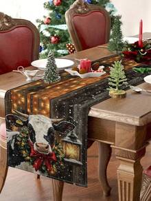 1pc/10pcs Deer Pattern Christmas Table Runner, Modern Style Linen-Like Material Christmas Home Decor, Seasonal Indoor/Outdoor Party Supplies, Christmas Theme Decoration, Room Decor. Suitable For Home Kitchen Decoration And Christmas Party Decoration. Available In 33*91CM/33*183CM/33*274CM