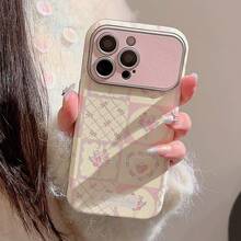 Leather Fashion Patchwork Elements Phone Case GUCADI 1pc Raspberry Plaid & Floral Pattern Patchwork Phone Case Compatible With IPhone 15, 16 Pro Max, 11, 14, 12 Fresh And Clean, Full Coverage, Leather Texture Spring Gift Anniversary Birthday Flower - Multicolor - View 5
