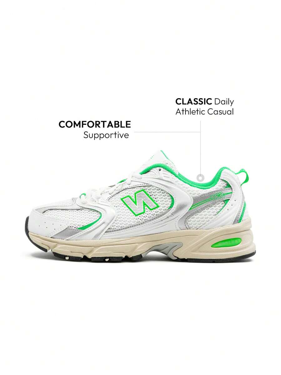 New Balance 530 男士运动鞋运动跑步鞋轻便透气网眼缓震舒适系带日常健身旅行街鞋 - 白色/綠色 - 查看 1