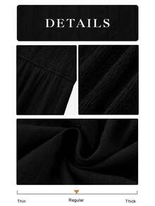 Womens Long Sleeve Fall Dresses Casual Crew Neck Smocked High Waist Tiered Flowy Maxi Dress With Pockets - 黑色 - 查看 6