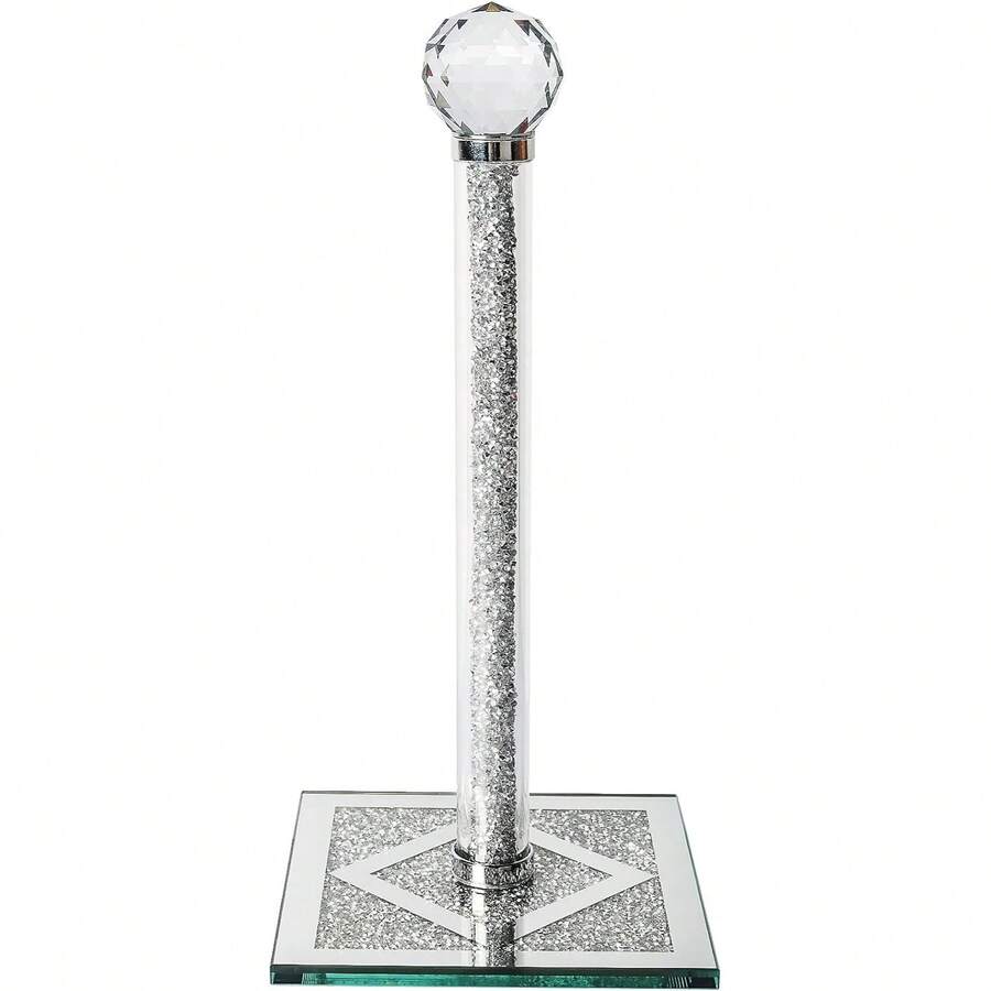 Silver Paper Towel Holder With Crystal Base -2lbs Weighted Countertop Dispenser For Kitchen/Bathroom, Sparkling Diamond Decor,Perfect Christmas Gift - 銀色 - 查看 1