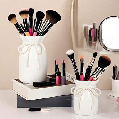 2 件/1 件化妆刷收纳盒，花瓶形梳妆台装饰收纳，化妆收纳盒，美容工具配件，适用于化妆刷、眉笔、化妆工具、笔筒，可容纳各种鲜花来装饰您的梳妆台、卧室、客厅、餐厅、办公室、家居装饰产品