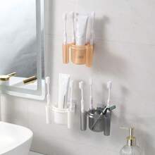 1pc Wall-Mounted Toothbrush Holder, Durable Plastic Bathroom Storage Box With Multiple Compartments For Toothbrush, Toothpaste And Necessities, Space Saving Design, Bathroom Storage Box With Drainage Function(Random Color)